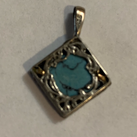 925 Sterling Silver and Turquoise  Hamsa Pendant - Picture 4 of 5